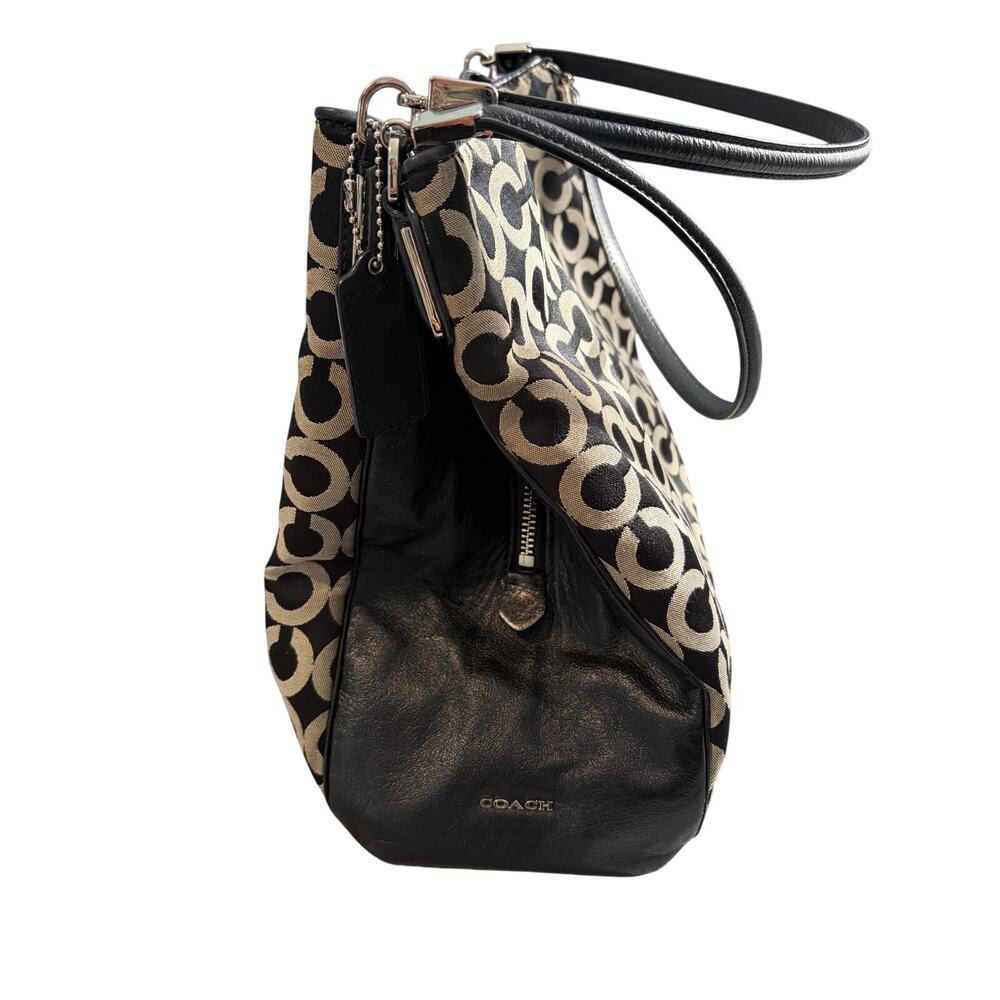 Coach Op Art Signature Black Tan Jacquard Leather Shoulder Bag Purse Y2K 2000's - Picture 5 of 13